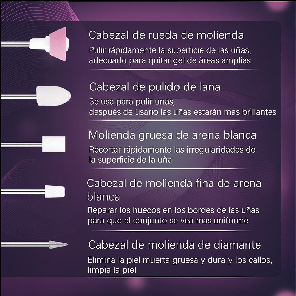 Lima Eléctrica Portatil para Manicura| 5 en 1 | Carga USB