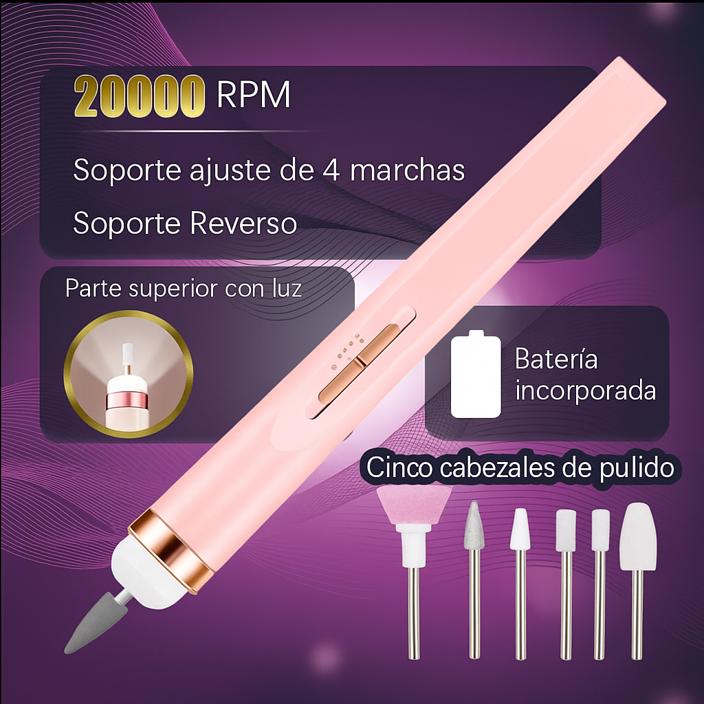Lima Eléctrica Portatil para Manicura| 5 en 1 | Carga USB