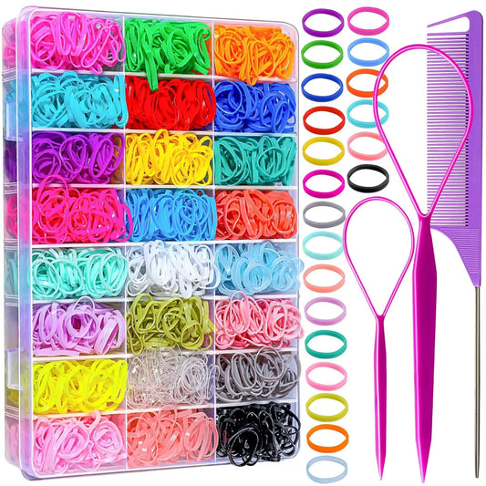 Set 1.500 Und. de Bandas Elásticas Para el Cabello + Peinetas | 24 colores