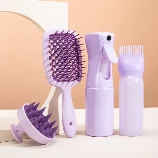 Botella Dispensadoras para el Cabello| Masajeador de Raíz y Cepillo de Pelo, Set 4 pzs