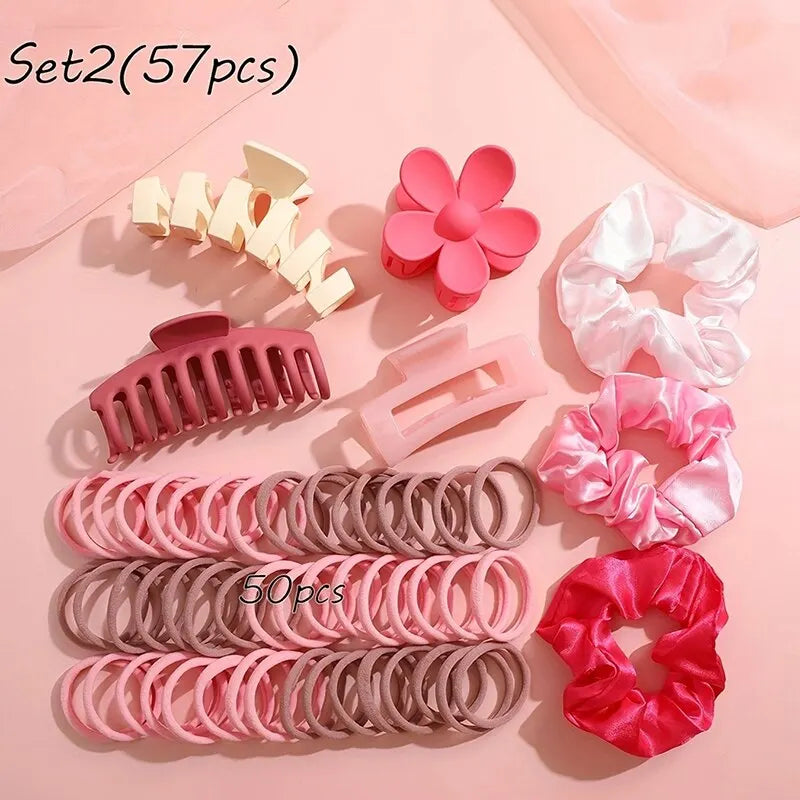 Set 57 Colets Satén, Elasticos + Pinzas para el Cabello