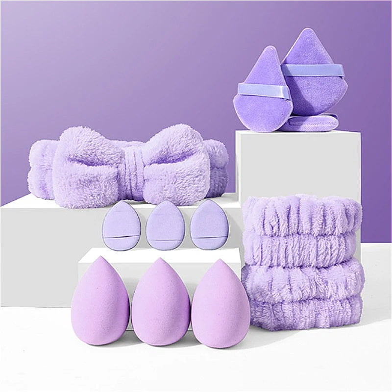 Set 12 Uds Esponjas de Maquillaje + Diadema y Pulsera | Beauty Blender para Base, Polvo y Spa