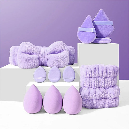 Set 12 Uds Esponjas de Maquillaje + Diadema y Pulsera | Beauty Blender para Base, Polvo y Spa