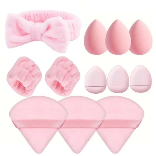 Set 12 Uds Esponjas de Maquillaje + Diadema y Pulsera | Beauty Blender para Base, Polvo y Spa