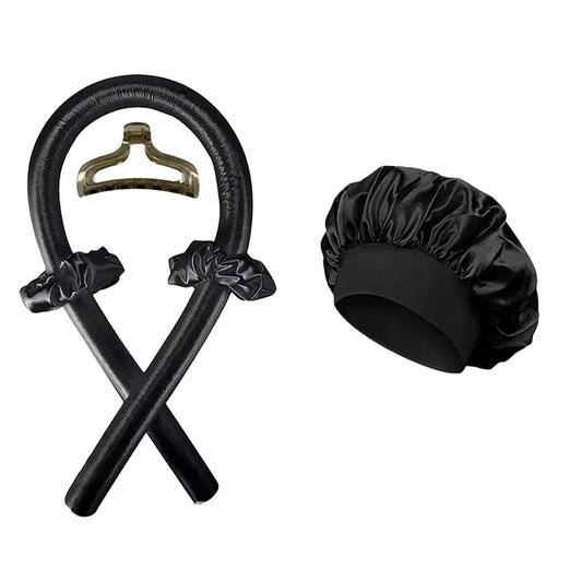 Kit Rizadora de Pelo sin Calor + Gorro de Noche | Rulos Suaves incluye Pinche y Colet, Peinado Fácil