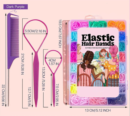 Set 1.500 Und. de Bandas Elásticas Para el Cabello + Peinetas | 24 colores