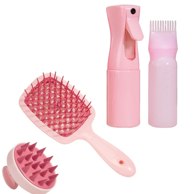 Botella Dispensadoras para el Cabello| Masajeador de Raíz y Cepillo de Pelo, Set 4 pzs