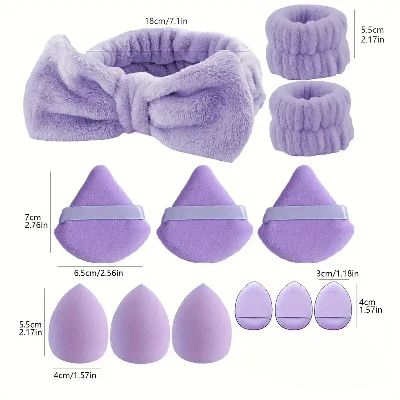 Set 12 Uds Esponjas de Maquillaje + Diadema y Pulsera | Beauty Blender para Base, Polvo y Spa
